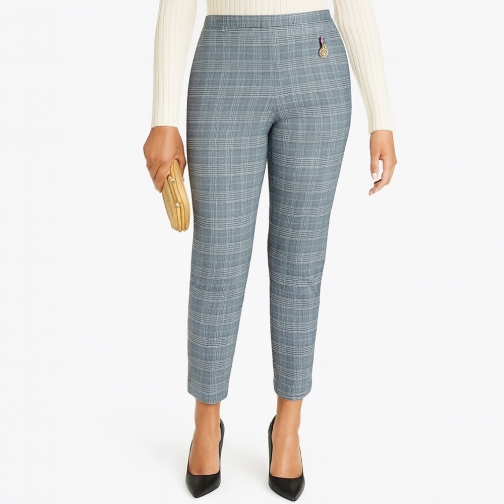 Tommy Hilfiger Women’s Ankle Plaid Gray Black Straight Pull on Pants Size 6